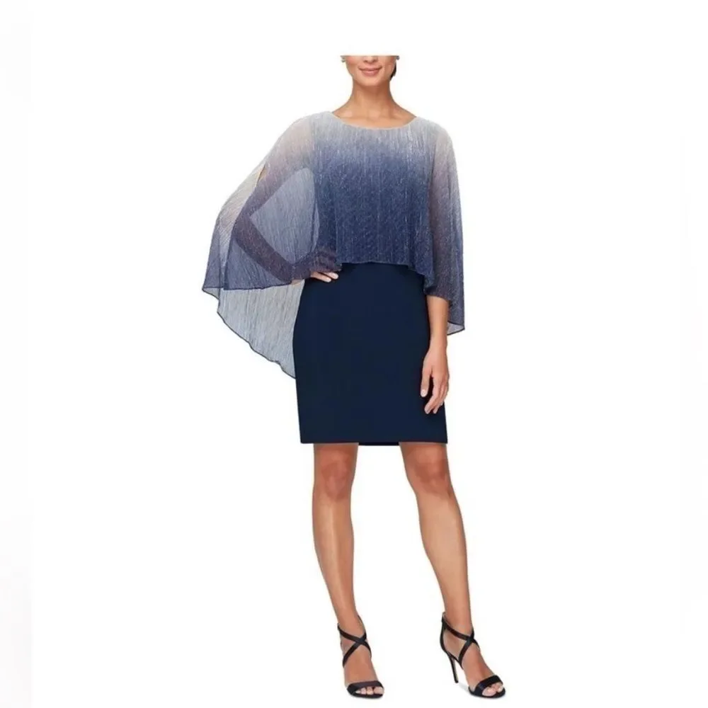 NWT SLNY WOMENS METALLIC CAPE MINI TWO PIECE DRESS navy silver size 18 New - Picture 5 of 14